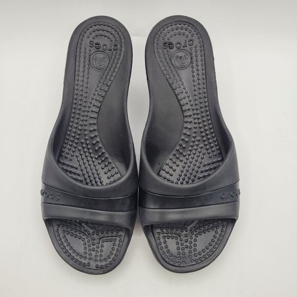 Crocs Sassari Women's Size 9 Wedge Slide Sandals Black - Picture 2 of 11